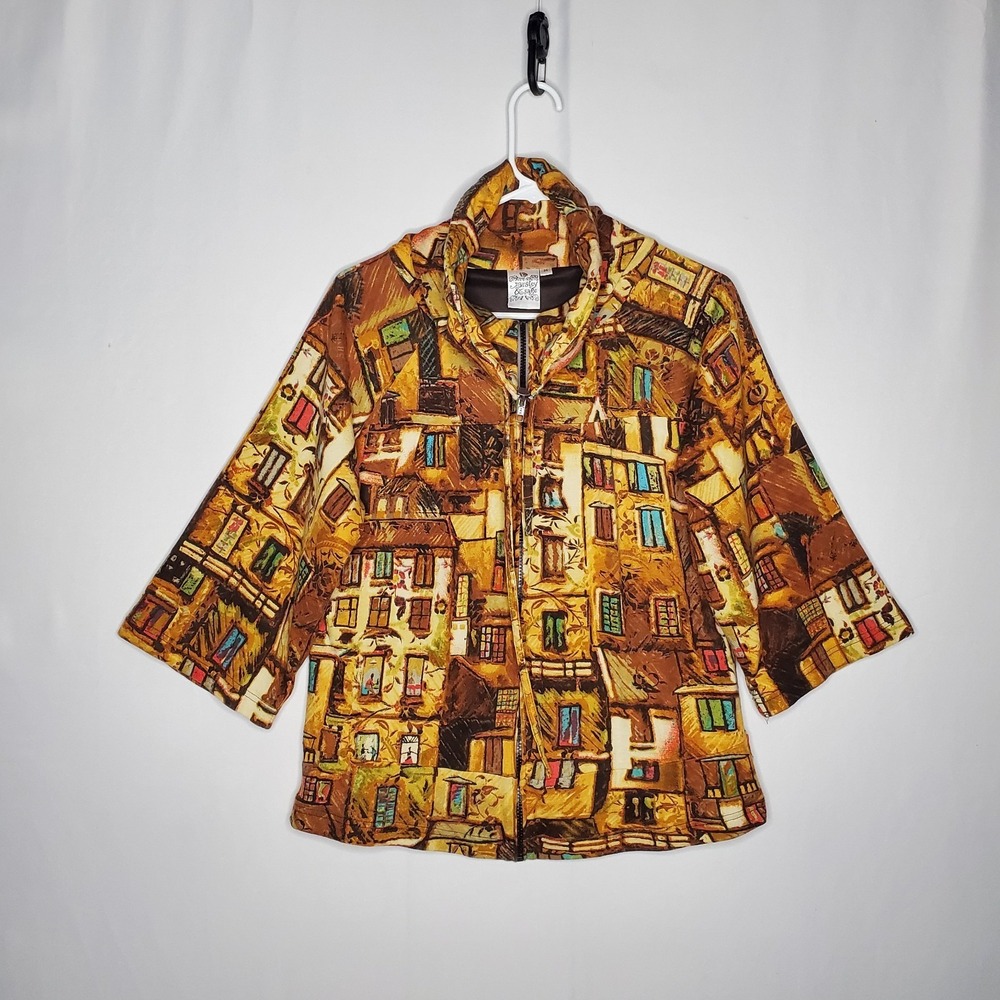 Parsley And Sage Jacket Women Medium Cityscape Skyline Art To Wear Architecture